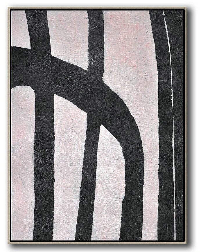 Hand-Painted Black And White Minimal Painting,Original Abstract Painting Canvas Art #F1E9